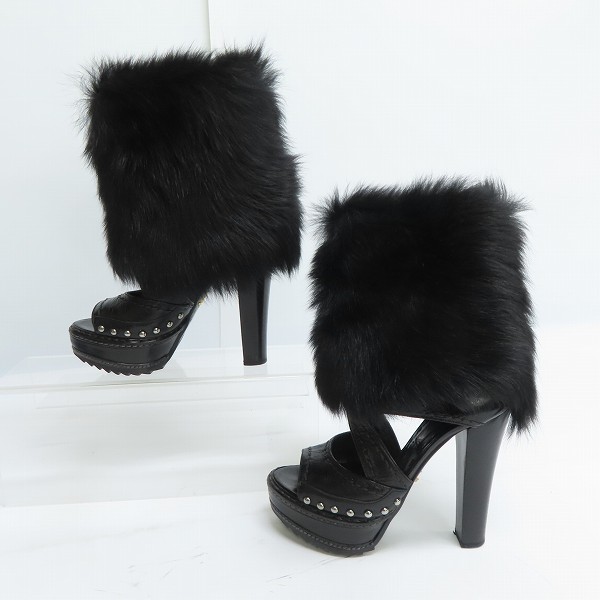 実際に弊社で買取させて頂いた【難あり】PRADA/プラダ ムートン ファー レザー チャンキーヒールパンプス/35の画像 3枚目
