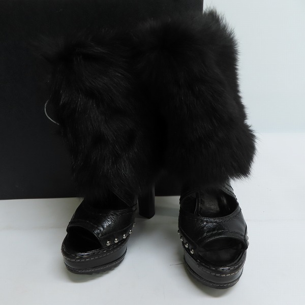 実際に弊社で買取させて頂いた【難あり】PRADA/プラダ ムートン ファー レザー チャンキーヒールパンプス/35