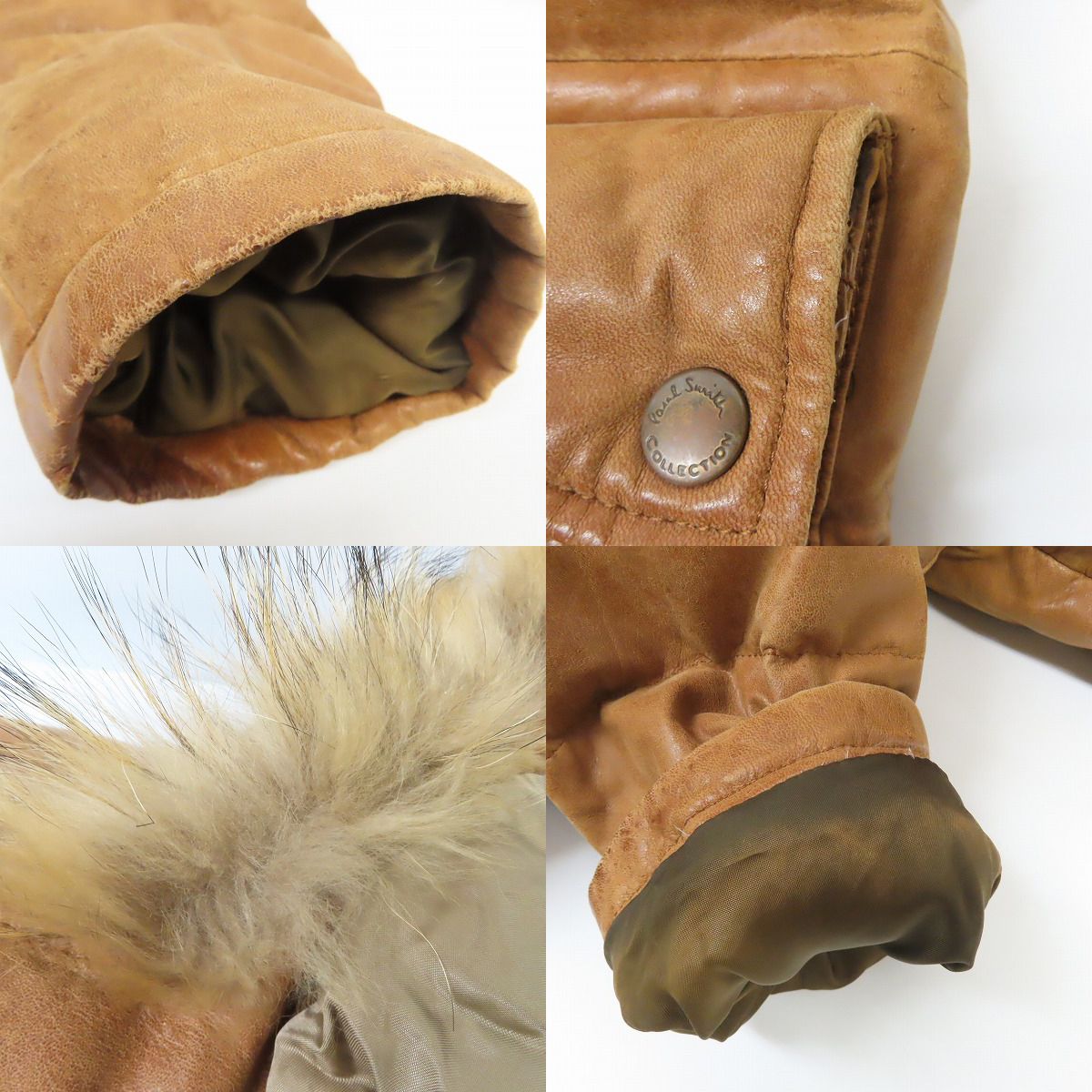 実際に弊社で買取させて頂いたPaulSmith/ポールスミス コレクション ファーフード付レザーダウンジャケット/Lの画像 9枚目