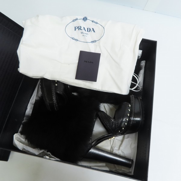 実際に弊社で買取させて頂いた【難あり】PRADA/プラダ ムートン ファー レザー チャンキーヒールパンプス/35の画像 7枚目