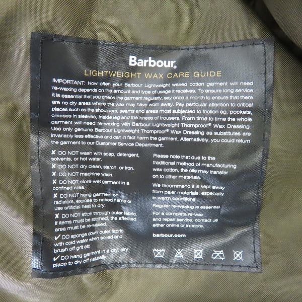 実際に弊社で買取させて頂いた【未使用】KAPTAIN SUNSHINE×Barbour/キャプテンサンシャイン×バブアー 3/4レングス コート KS21FBB02/36の画像 3枚目