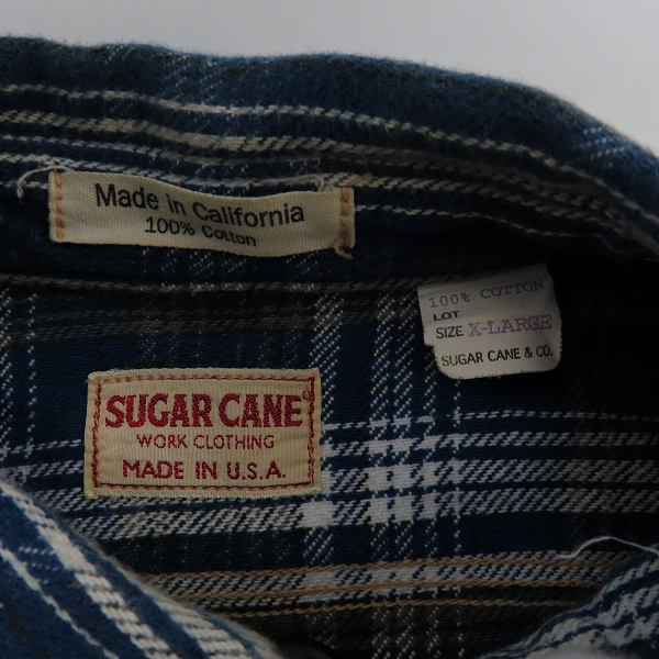 実際に弊社で買取させて頂いたSUGAR CANE/シュガーケーン 長袖 チェック ワークシャツ ブルー×グリーン/XLの画像 2枚目