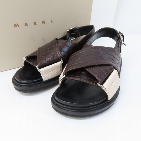 実際に弊社で買取させて頂いたMARNI/マルニ FUSSBETT /フスベット クロコ型押し クロスベルトサンダル FBMSQ04G01/35の画像 0枚目