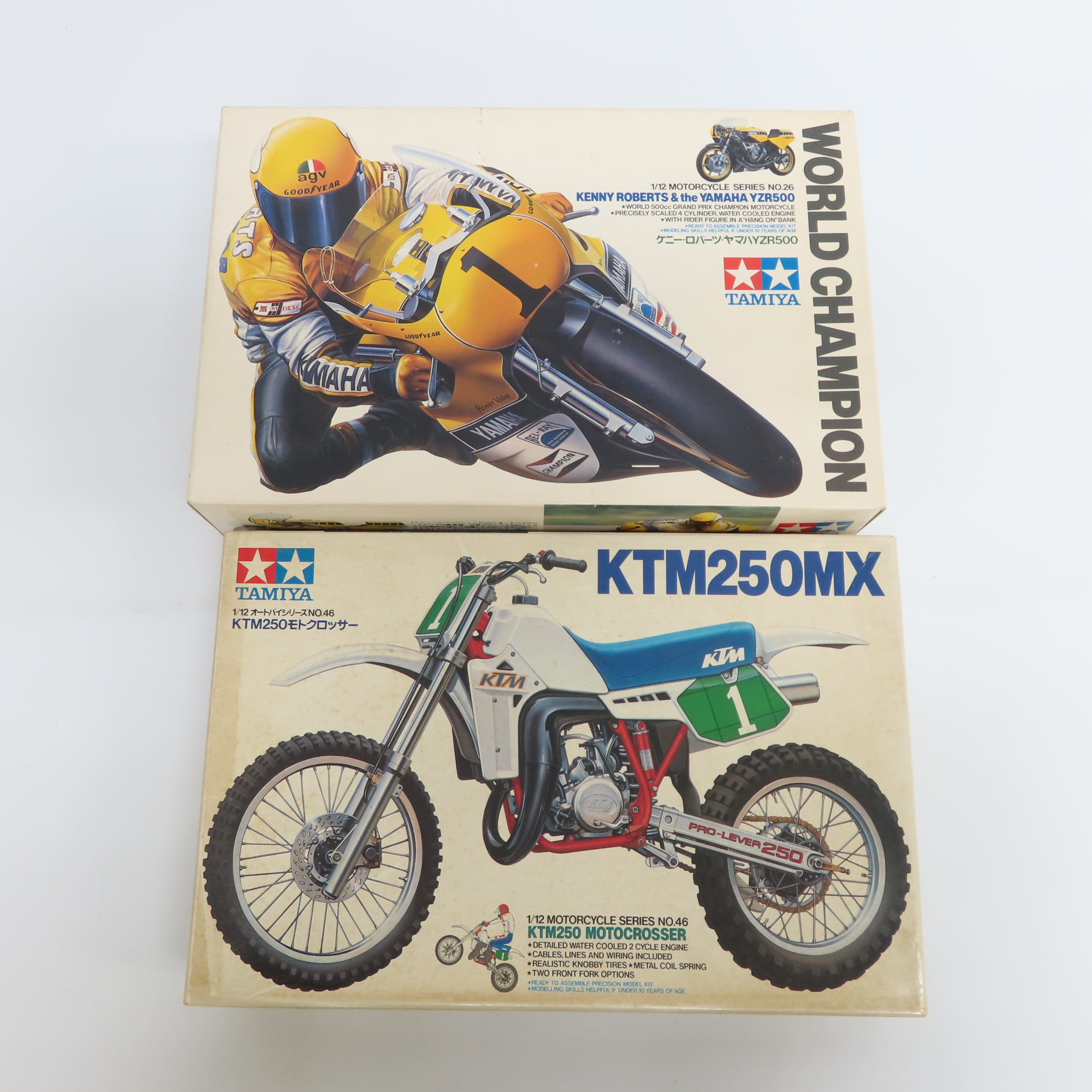 実際に弊社で買取させて頂いた【未組立】TAMIYA/タミヤ 小鹿タミヤ 1/12スケール ケニーロバーツ YZR500/KTM250 2点セット