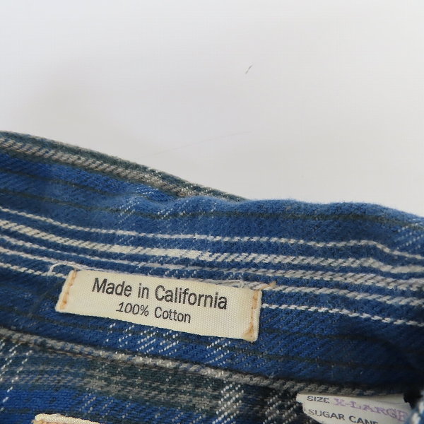 実際に弊社で買取させて頂いたSUGAR CANE/シュガーケーン 長袖 チェック ワークシャツ ブルー×グリーン/XLの画像 4枚目