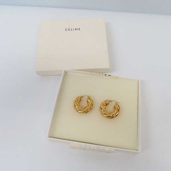 実際に弊社で買取させて頂いたCELINE/セリーヌ フープピアス アンティーク ツイスト ゴールドの画像 5枚目