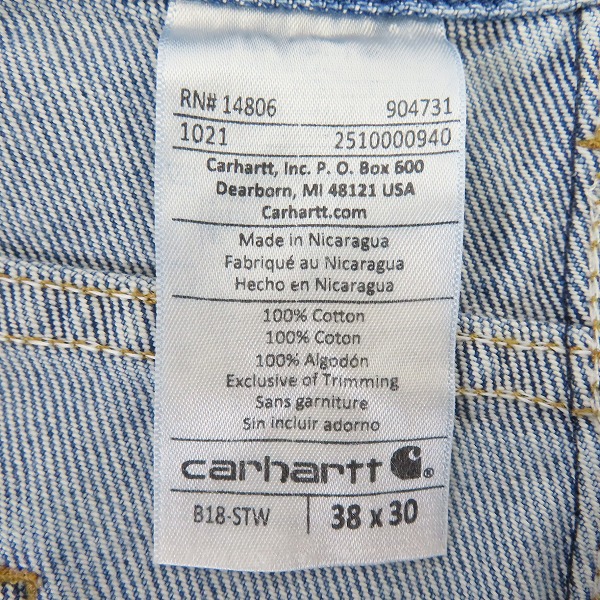 実際に弊社で買取させて頂いたCarhartt/カーハート TRADITIONAL-FIT TAPERED LEG JEAN デニムパンツ B18-STW/38×30の画像 3枚目