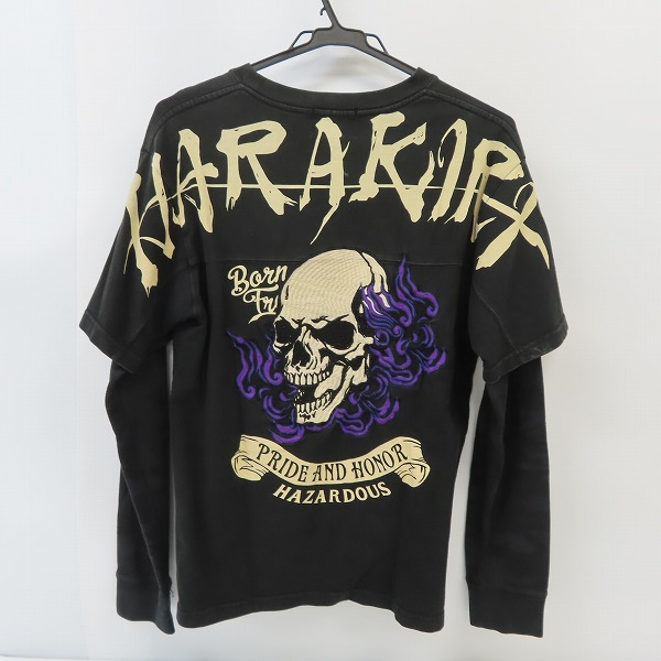 実際に弊社で買取させて頂いたHARAKIRI/ハラキリ スカル刺繍 レイヤードスリーブ Tシャツ/Mの画像 1枚目