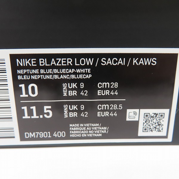 実際に弊社で買取させて頂いた【未使用】NIKE×KAWS×sacai/ナイキ×カウズ×サカイ BLAZER LOW/ブレーザーロー ネプチューンブルー DM7901-400/28の画像 8枚目