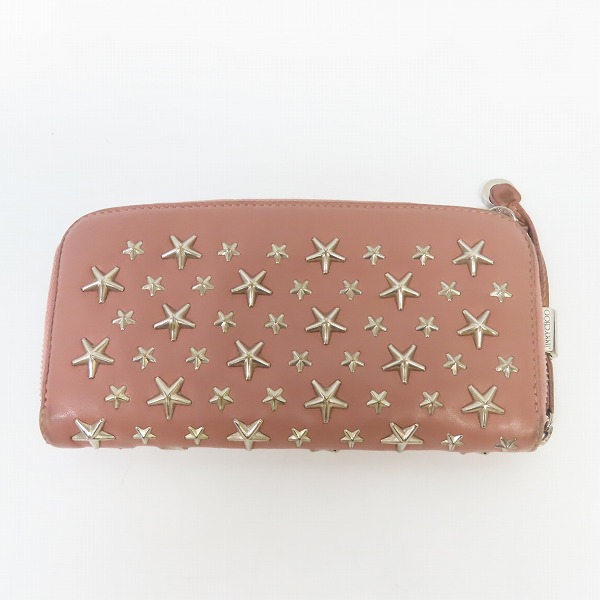 実際に弊社で買取させて頂いたJIMMY CHOO/ジミーチュウ スタースタッズ レザー ラウンドファスナー長財布の画像 1枚目
