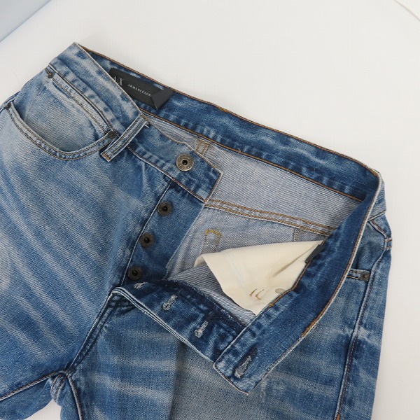 実際に弊社で買取させて頂いたARMANI EXCHANGE/アルマーニエクスチェンジ STRAIGHT/JAMBE DROITE ダメージ加工 ストレート デニムパンツ/33の画像 2枚目