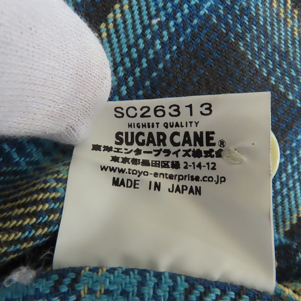 実際に弊社で買取させて頂いたSUGAR CANE/シュガーケーン ツイルチェック 長袖 ワークシャツ ブルー系 SC26313/Lの画像 4枚目