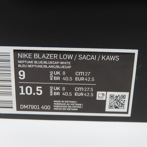実際に弊社で買取させて頂いたNIKE×KAWS×sacai/ナイキ×カウズ×サカイ BLAZER LOW/ブレーザーロー ネプチューンブルー DM7901-400/27の画像 8枚目