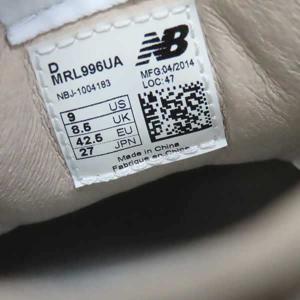 実際に弊社で買取させて頂いたNEW BALANCE/ニューバランス UNITED ARROWS別注 25周年記念 スニーカー MRL996UA/27の画像 5枚目