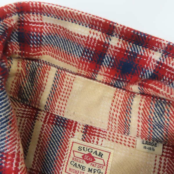 実際に弊社で買取させて頂いたSUGAR CANE/シュガーケーン ツイルチェック 長袖 ワークシャツ SC26313/Lの画像 5枚目