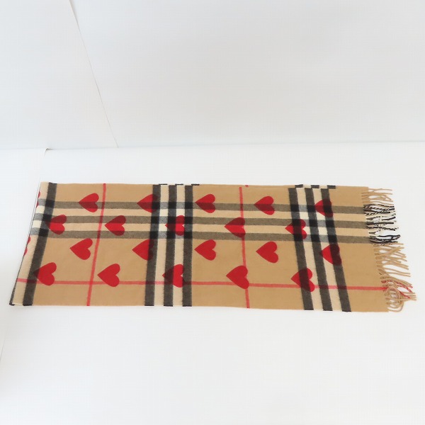 実際に弊社で買取させて頂いたBURBERRY/バーバリー カシミア100% チェック柄 ハート マフラーの画像 3枚目