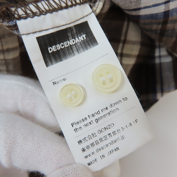 実際に弊社で買取させて頂いたDESCENDANT/ディセンダント くじら刺繍 半袖チェックシャツ/2の画像 4枚目