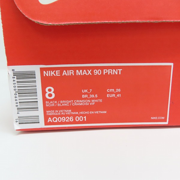 実際に弊社で買取させて頂いた【未使用】NIKE×atmos/ナイキ×アトモス AIR MAX 90 PRNT "WE LOVE NIKE"/エアマックス90 プリント AQ0926-001/26の画像 9枚目