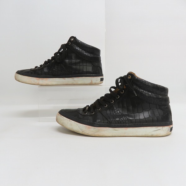 実際に弊社で買取させて頂いたJIMMY CHOO/ジミーチュウ クロコ型押し ハイカット スニーカー/44の画像 3枚目