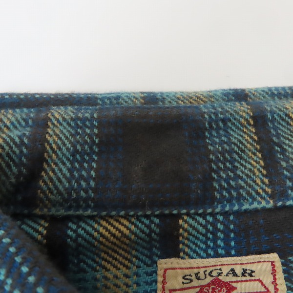 実際に弊社で買取させて頂いたSUGAR CANE/シュガーケーン ツイルチェック 長袖 ワークシャツ ブルー系 SC26313/Lの画像 5枚目