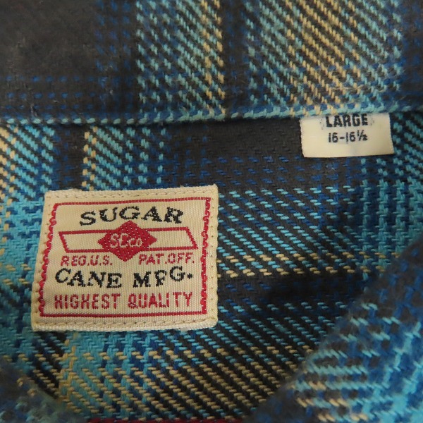 実際に弊社で買取させて頂いたSUGAR CANE/シュガーケーン ツイルチェック 長袖 ワークシャツ ブルー系 SC26313/Lの画像 2枚目