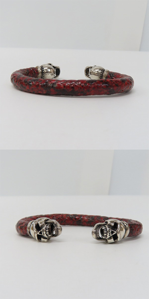 実際に弊社で買取させて頂いた【ギャラ付き】LEATHERS & TREASURES/レザーズアンドトレジャーズ スカル レザーバングルの画像 3枚目