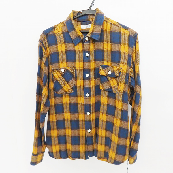 実際に弊社で買取させて頂いたSUGAR CANE/シュガーケーン 長袖ドビーチェック ワークシャツ  マスタード系×ネイビー SC28163/M
