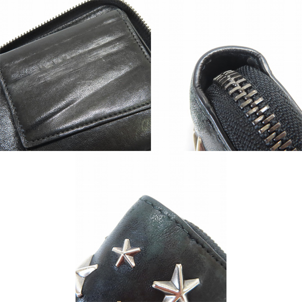 実際に弊社で買取させて頂いたJIMMY CHOO/ジミーチュウ  スタッズ ラウンドジップ 二つ折り 財布/ウォレット ブラックの画像 7枚目