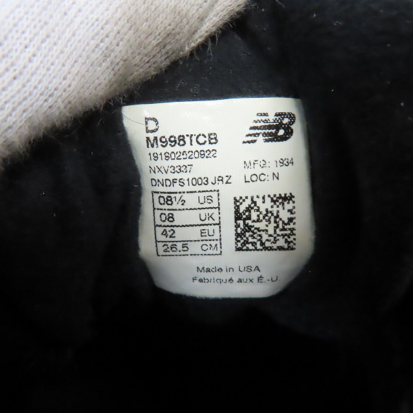 実際に弊社で買取させて頂いたNEW BALANCE× RHC Ron Herman/ニューバランス×ロンハーマン USA製 スニーカー M998TCB/26.5の画像 5枚目