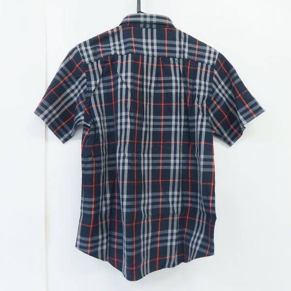 実際に弊社で買取させて頂いたBurberrys REGD/バーバリーズ ホース刺繍×チェック柄 半袖シャツ ネイビー系 /Lの画像 1枚目