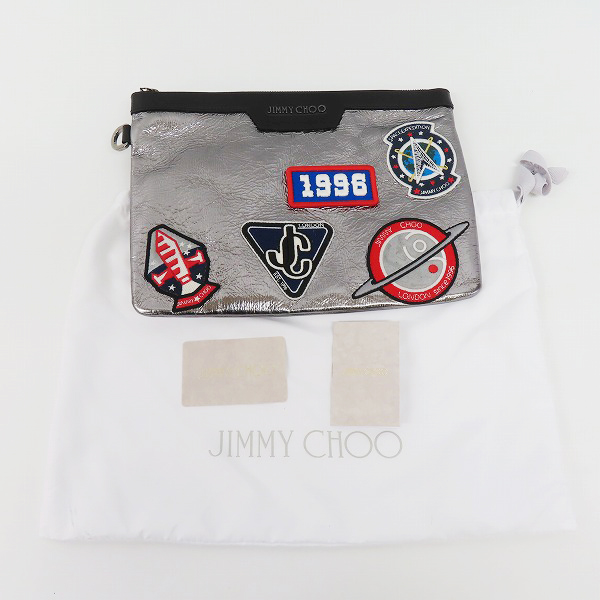 実際に弊社で買取させて頂いたJIMMY CHOO/ジミーチュウ アントラシート メタリックレザー パッチ/ワッペン クラッチバッグの画像 7枚目