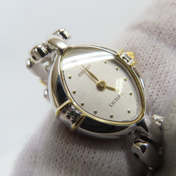 実際に弊社で買取させて頂いたSEIKO/セイコー エクセリーヌ 2Pダイヤ/シェル文字盤 腕時計 1F20-6B60【動作未確認】の画像 6枚目