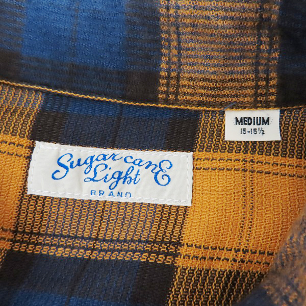 実際に弊社で買取させて頂いたSUGAR CANE/シュガーケーン 長袖ドビーチェック ワークシャツ  マスタード系×ネイビー SC28163/Mの画像 2枚目