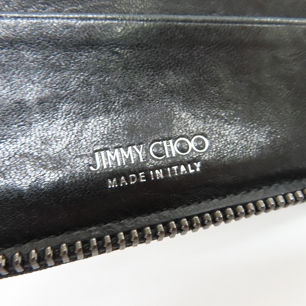 実際に弊社で買取させて頂いたJIMMY CHOO/ジミーチュウ  スタッズ ラウンドジップ 二つ折り 財布/ウォレット ブラックの画像 4枚目