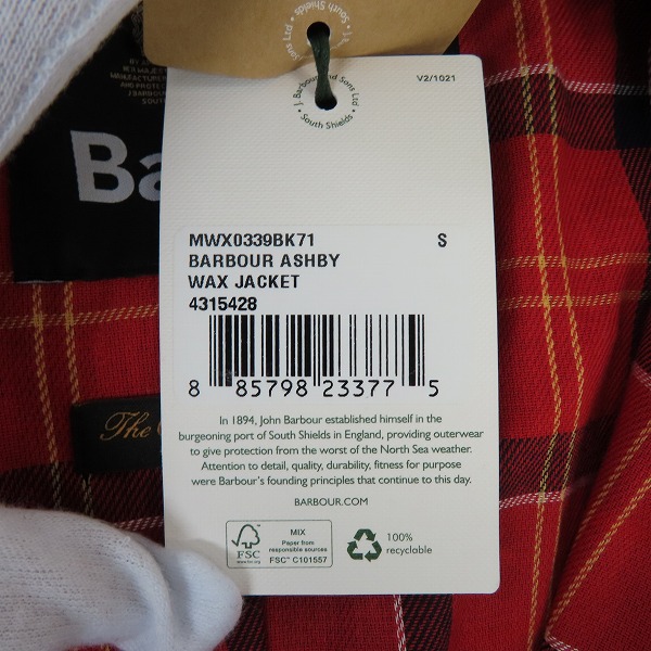 実際に弊社で買取させて頂いた【未使用】Barbour/ バブアー ASHBY WAX JACKET/アシュビー オイルドワックスジャケット MWX0339BK71/Sの画像 4枚目