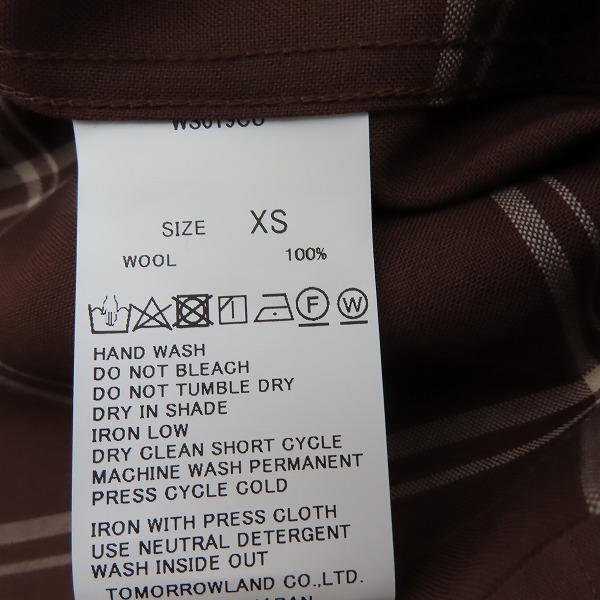 実際に弊社で買取させて頂いたTOMORROWLAND/トゥモローランド ウール チェック 長袖シャツ 63-01-02-01103/XSの画像 3枚目