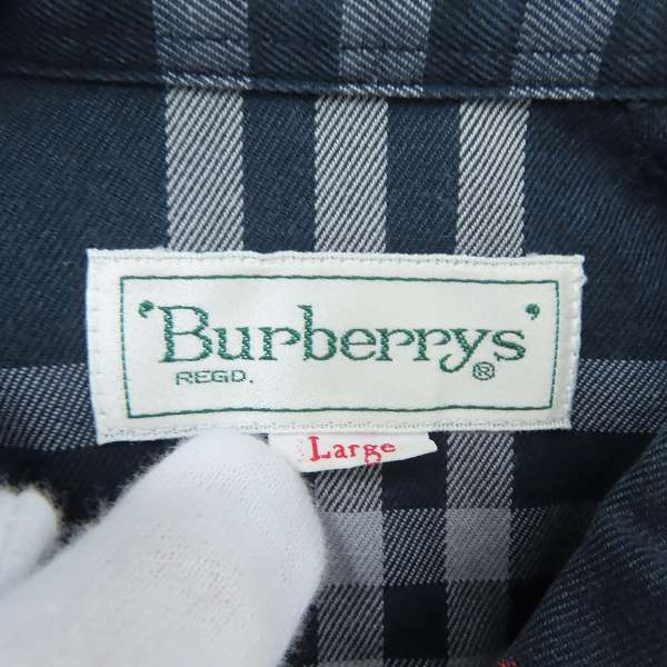 実際に弊社で買取させて頂いたBurberrys REGD/バーバリーズ ホース刺繍×チェック柄 半袖シャツ ネイビー系 /Lの画像 2枚目