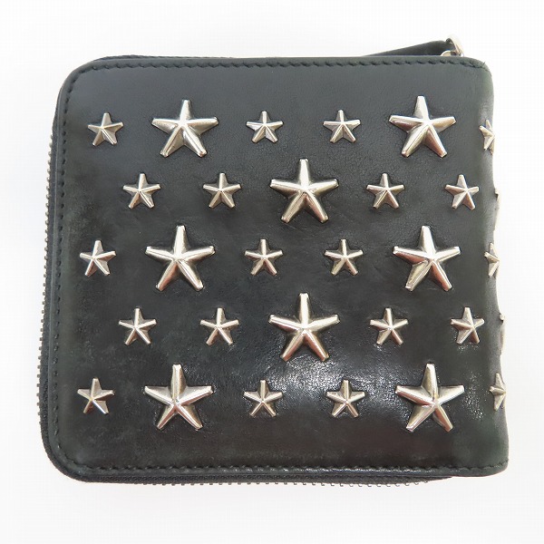 実際に弊社で買取させて頂いたJIMMY CHOO/ジミーチュウ  スタッズ ラウンドジップ 二つ折り 財布/ウォレット ブラックの画像 1枚目
