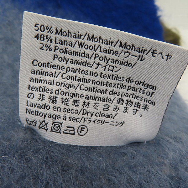 実際に弊社で買取させて頂いた【JPタグ】LOEWE/ロエベ アナグラムロゴ レザーパッチ モヘヤ混 ボーダー フリンジ ウールマフラーの画像 3枚目