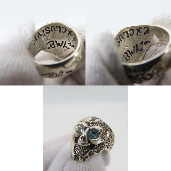 実際に弊社で買取させて頂いた【ギャラ付/カスタム】BWL/ビルウォールレザー SM SKULL EXCLUSIVE グッドラック スカルリング 2ストーンアイズ/11-11.5号の画像 6枚目