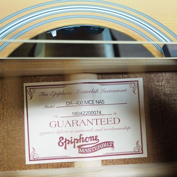実際に弊社で買取させて頂いた★Epiphone/エピフォン MASTERBILT DR-400 MCE NAS エレアコ/アコースティックギター/アコギ ソフトケース付の画像 4枚目