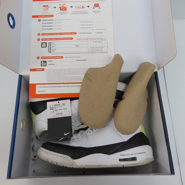 実際に弊社で買取させて頂いたFRAGMENT DESIGN×NIKE/フラグメントデザイン×ナイキ AIR JORDAN 3 エアジョーダン3 ホワイト/ブラック DA3595-100/26.5の画像 6枚目