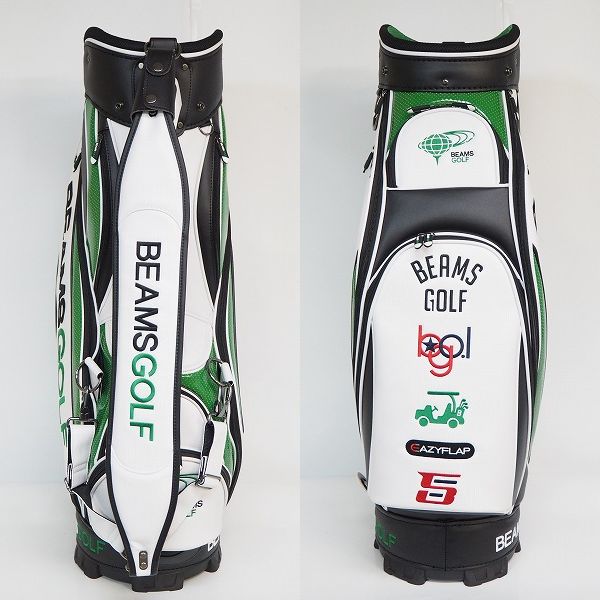 実際に弊社で買取させて頂いたBEAMS GOLF/ビームスゴルフ 81-61-0021-833 9型 5分割ツアー プロ キャディバッグ ホワイトｘブラックｘグリーンの画像 2枚目