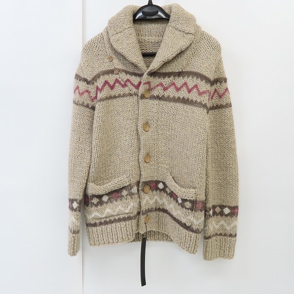実際に弊社で買取させて頂いたISAMU KATAYAMA BACKLASH/バックラッシュ シェトランドウール手編みスプレープリント カウチンニット K-760-01/S