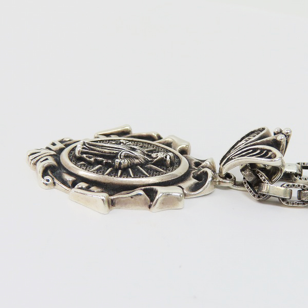 実際に弊社で買取させて頂いた【ギャラ付】LEATHERS & TREASURES/レザーズアンドトレジャーズ ハーフエングレイブリンクチェーン/マリアデザインペンダントの画像 3枚目