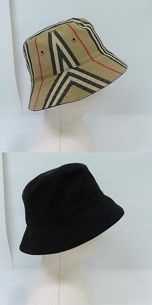 実際に弊社で買取させて頂いたBURBERRY/バーバリー リバーシブルアイコンストラップコットンバケットハットの画像 8枚目