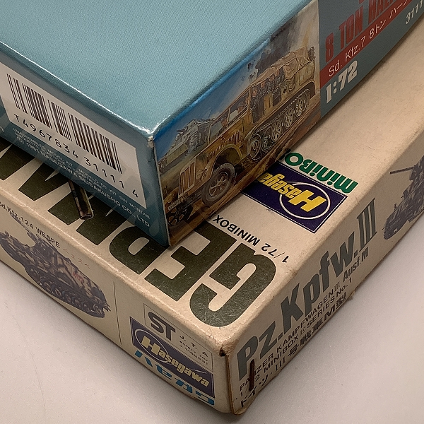 実際に弊社で買取させて頂いた【未組立】Hasegawa/ ハセガワ 1/72 Sd.Kfz 7 8 ton HALF TRACH/Pz.Kpfw III Ausf.M  トラック 戦車 プラモデル 2点セットの画像 4枚目