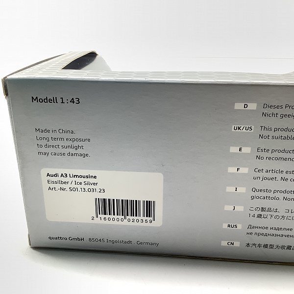 実際に弊社で買取させて頂いたAudi/アウディ公式 1/43 アウディコレクション A3 セダン Audi A3 Limousineの画像 9枚目