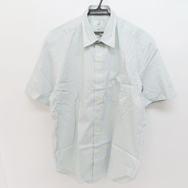 実際に弊社で買取させて頂いた【未使用】dunhill/ダンヒル チェック 半袖シャツ ライトグリーン系/L