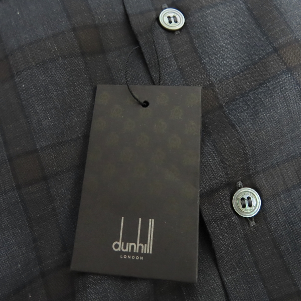 実際に弊社で買取させて頂いた【未使用】dunhill/ダンヒル チェック ダークグレー系 長袖シャツ/ワイシャツ/XLの画像 6枚目